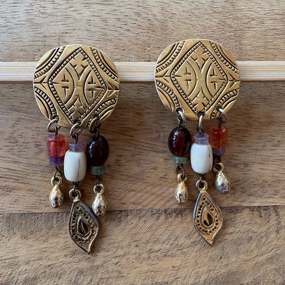 Bohemian Gold Dangle Earrings - Picture 4 of 9